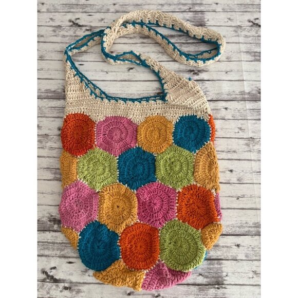 Urban Outfitters Colorblock Crochet Granny Square  Crossbody Bag Boho - Picture 1 of 9